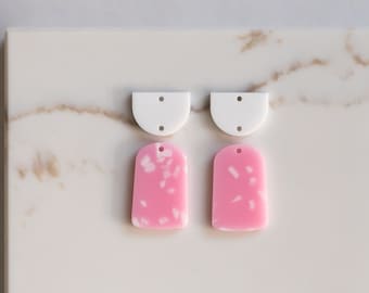 Pink Terrazzo and White Double Arch Earring Blanks Cutout, Dangle Earring Jewelry Making, Craft Earrings DIY, Geometric Shape Earring Blanks