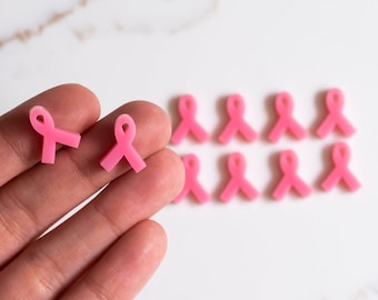 Set di 10 cabochon a nastro rosa, creazione di gioielli con orecchini a bottone, orecchini fai da te artigianali, creazione di orecchini, orecchino vuoto per la consapevolezza del cancro al seno