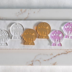 Engraved Christmas Snow Globe Earring Blanks Cutout, Winter Holiday Dangle Earring Jewelry Making, Craft Earrings DIY, Santa Sleigh Ride