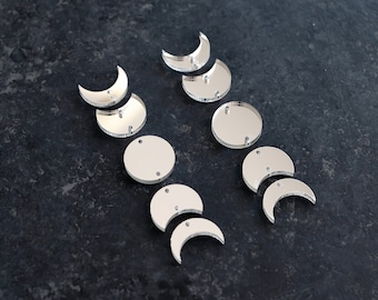 Silver Moon Phase Dangle Earring Blanks Cutout, Earring Jewelry Making, Craft Multi Part Earrings DIY, Witchy Halloween Earring Blanks