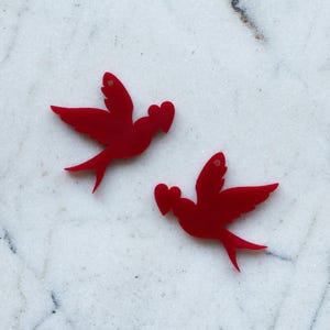 Valentine Sparrow Earring Blank Cutout, Dangle Earring Jewelry Making, Craft Earrings DIY, Valentine&#39;s Red Bird Heart Acrylic Earring Blanks