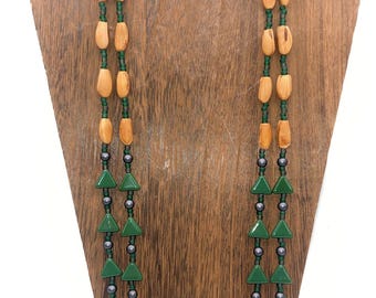 Double Strand Pine Nut Necklace with Glass Beads