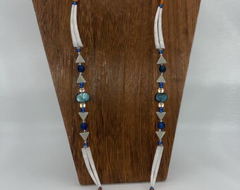 Single Strand Pine Nut Necklace with Dentilium Shells and Glass Beads