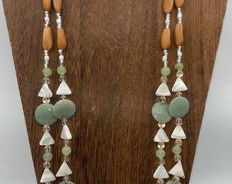 Double Strand Pine Nut Necklace with Dentilium Shells and Glass Beads