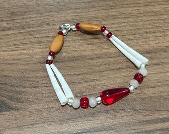 Pine Nut Bracelet with Dentilium Shells and Glass Beads