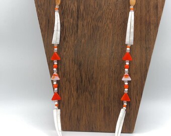 Single Strand Pine Nut Lanyard with Dentilium Shells and Glass Beads