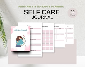 Self Care Journal | Printable and Editable Canva Template | Daily Reflections, Wellness Tracker & Self-Care Routine, Digital Download
