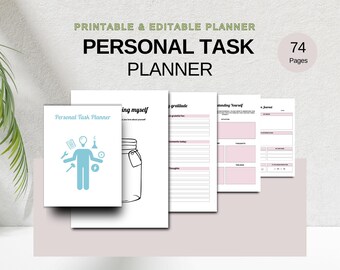 Personal Task Planner | Printable and Editable Canva Template | Daily To-Do List, Goal Tracker & Time Management Organizer, Digital Download
