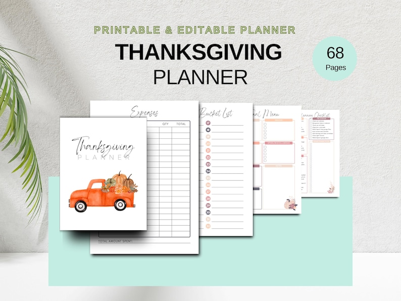 Thanksgiving Planner Printable & Editable Canva Template Holiday Meal