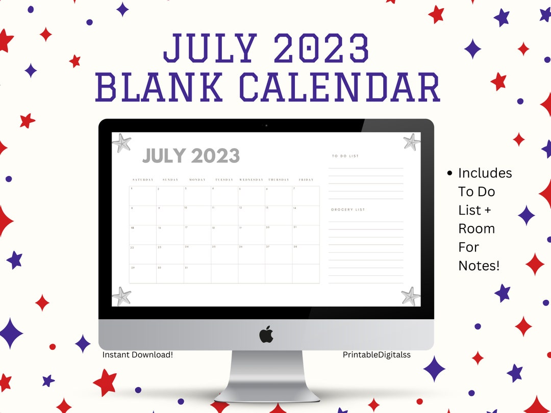July 2023 blank calendar - printable+fillable