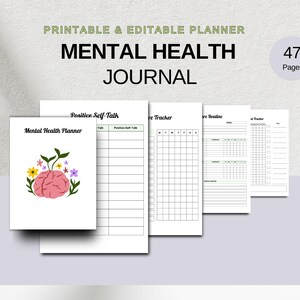 Mental Health Journal | Printable and Editable Canva Template | Emotional Well-being Tracker, Self-Care  Journal, Digital Download