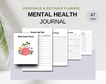 Diario de salud mental / Plantilla de Canva imprimible y editable / Seguimiento del bienestar emocional, diario de autocuidado, descarga digital
