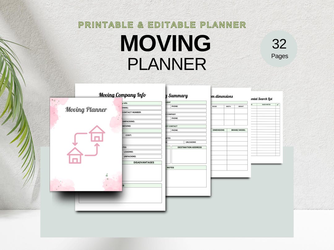 Moving Planner | Printable and Editable Canva Template | Moving ...