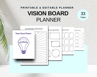 Vision Board Planner | Printable and Editable Canva Template | Goal Setting & Inspirational Vision Board, Digital Download