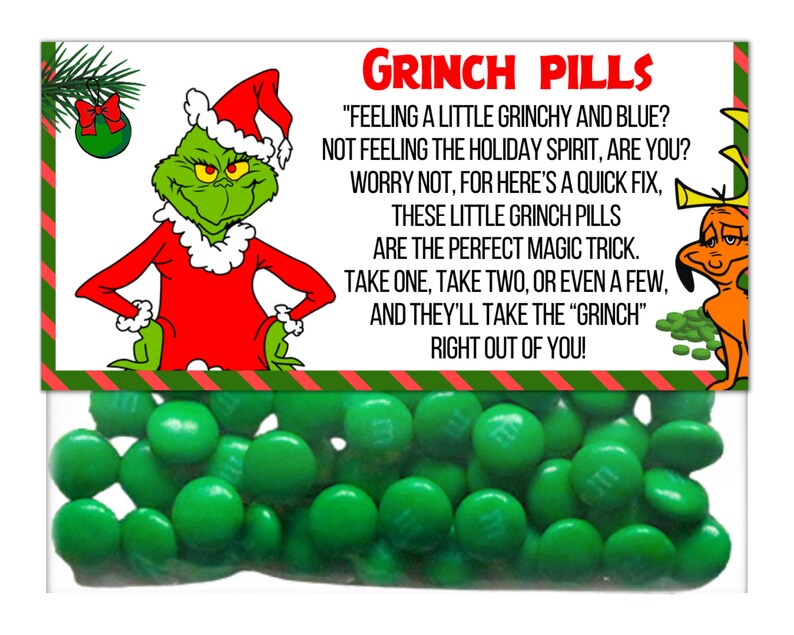 Grinch Pills Printable, Grinch Pills Card, Grinch Pills Bag Topper ...