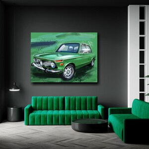 BMW 2002 automotive art, BMW canvas print, Car enthusiast art, race car art, man cave garage decor, husband gift ideas, custom car art