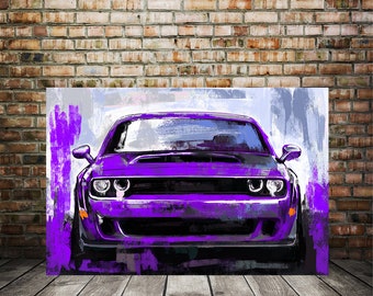 Purple Challenger, Dodge artwork, Plum Crazy, Custom car painting, hellcat crazy plum purple, widebody canvas art print, automotive decor