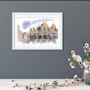 Venice Italy painting, Venice Italy canal canvas print, World travel art, Venice watercolor painting, St Marks square