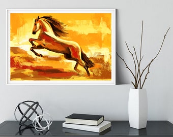 Horse Art Painting – Elegant Horse Wall Print, Rustic Canvas Home Décor, Farmhouse Country Artwork, Framed Horse Art for Living Room