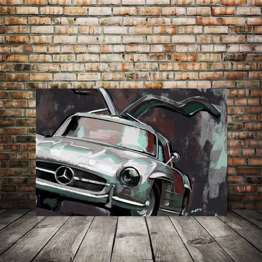 額付き！★300slクーペ★絵画 Mercedes 300SL Gullwing Art Print | Classic Automotive Canvas