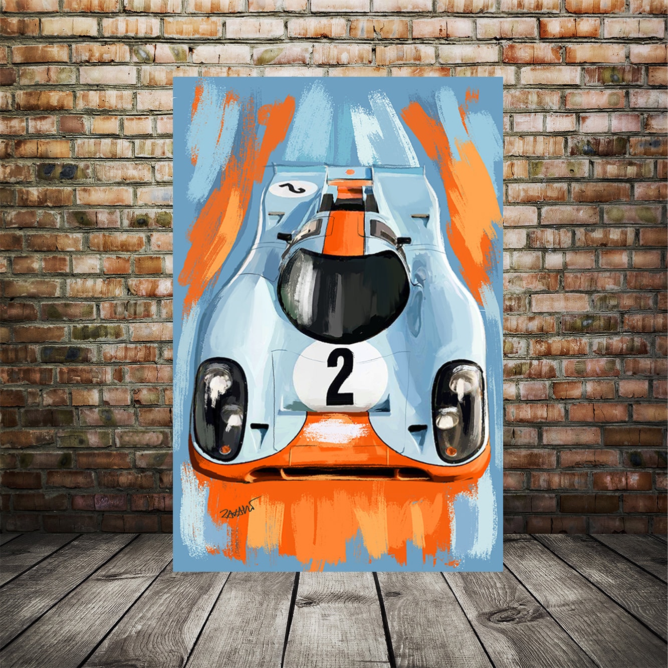 Porsche gulf Race car, Porsche art print, Porsche artwork, Car enthusiast art, race car art, man cave garage decor, husband gift ideas, auto