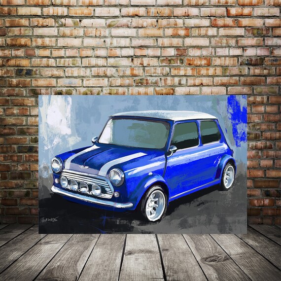ミニクーパー　（British Car）キャンバスアートプリント　定価約3万円 Classic Mini Art Print | Vintage British Car Wall Art | Retro Mini