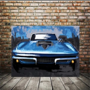 Corvette art print, 1963-67 Chevy corvette artwork, Car enthusiast art, race car art, man cave garage decor, Chevrolet canvas gift