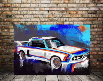 Impresión artística automotriz BMW M3: lienzo de auto deportivo, ilustración de auto de carreras, decoración para el hogar, regalo para entusiastas de los autos, impresión digital de BMW