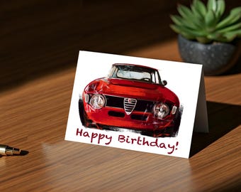 Alfa Romeo custom birthday card, Alfa Romeo thank you card, Alfa birthday art print, birthday card set, Personal cards, fathers day