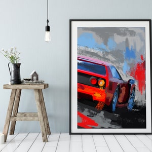 Ferrari F40 Automotive painting, Race car artwork, Car enthusiast art, race car art, man cave garage decor, husband gift ideas, auto