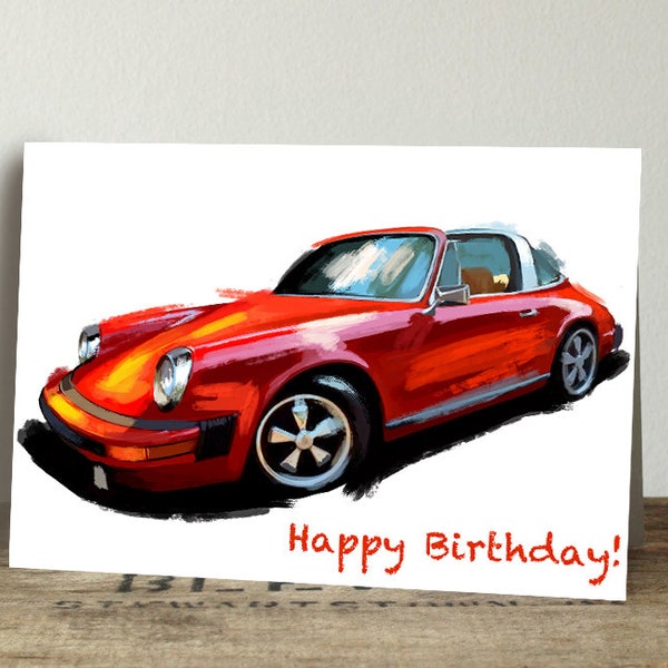 Porsche custom birthday card, Porsche thank you card, Porsche targa art print, birthday card set, Personal cards, custom cards