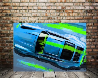 Porsche 911 Kunst Leinwand | Porsche von oben - ART PRINT | Modernes Automobilkunstwerk für Mannhöhle, Werkstatt & Auto-Enthusiastendekor