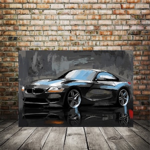BMW automotive canvas print, BMW Z4 painting, Auto Enthusiast Art, Automotive Illustration, Sports car art, car culture decor, BMW art print