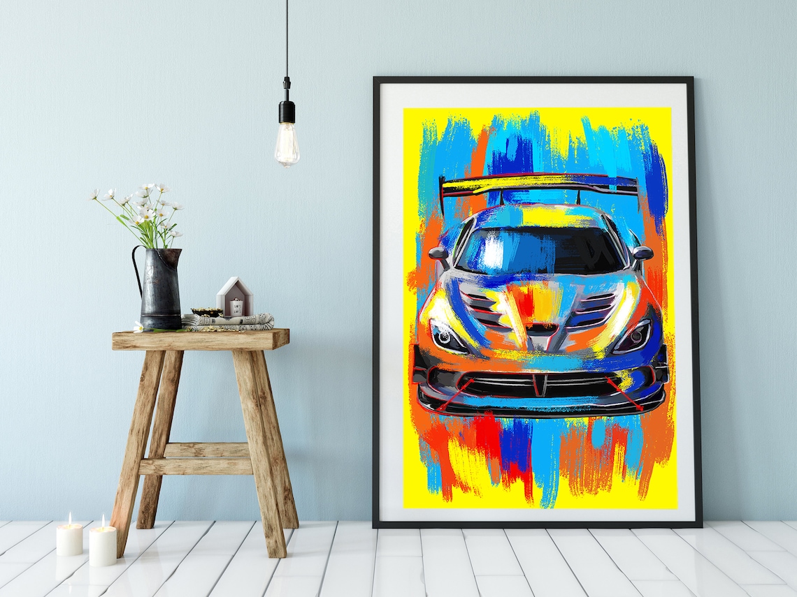 Colorful Viper Art Print, Dodge Artwork, Custom Car Painting, Race Car