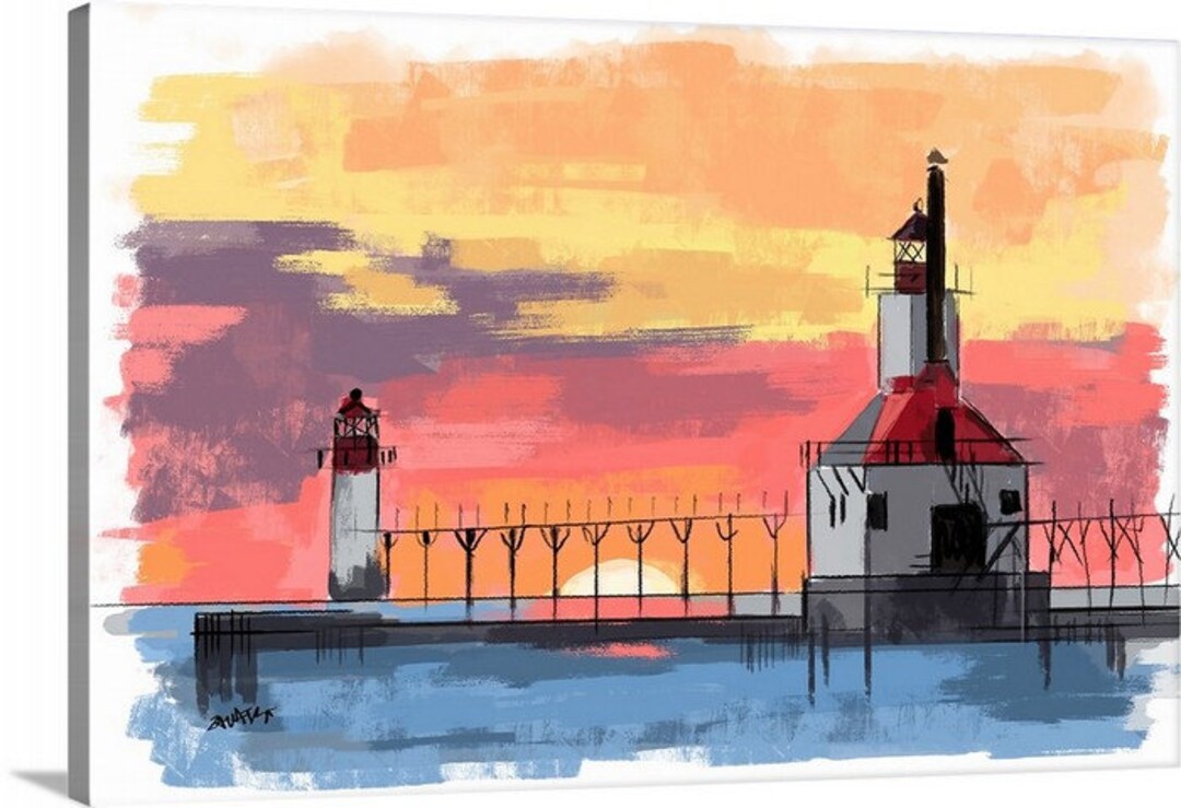 St Joseph Lighthouse, Lighthouse Canvas Art, Lake Cottage Decor, up