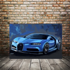 Bugatti automotive art, car painting, Car enthusiast art, race car art, man cave garage decor, husband gift ideas, custom car art, boyfriend