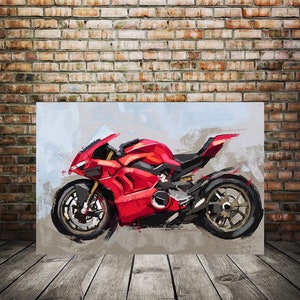 Arte em moto Ducati, Impressão em tela de motocicleta, Arte para entusiastas de carros, Decoração de garagem em caverna de homem, Ideias para presentes para marido, Arte em carro personalizada, Presente para namorado