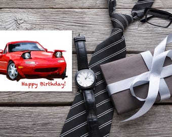 Mazda Miata 1995 birthday card, Miata thank you card, Mazda miata art print, birthday card set, Personal cards, Favorite car cards