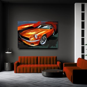 Datsun 240Z 1973 painting, Automotive canvas art, automotive art, car portrait, gift for husband, mechanic gift, car enthusiast gift