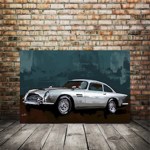 Austin Martin silver, james bond car canvas print, british classic automobile, 007 canvas art print, movie fan christmas gift