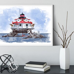 Thomas point Shoal Lighthouse, Lighthouse decor, Lake cottage decor, Up North Michigan, Michigan summer art, Christmas gifts