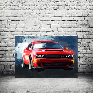 Challenger art print, dodge challenger artwork, Car enthusiast art, race car art, man cave garage decor, husband gift ideas, widebody
