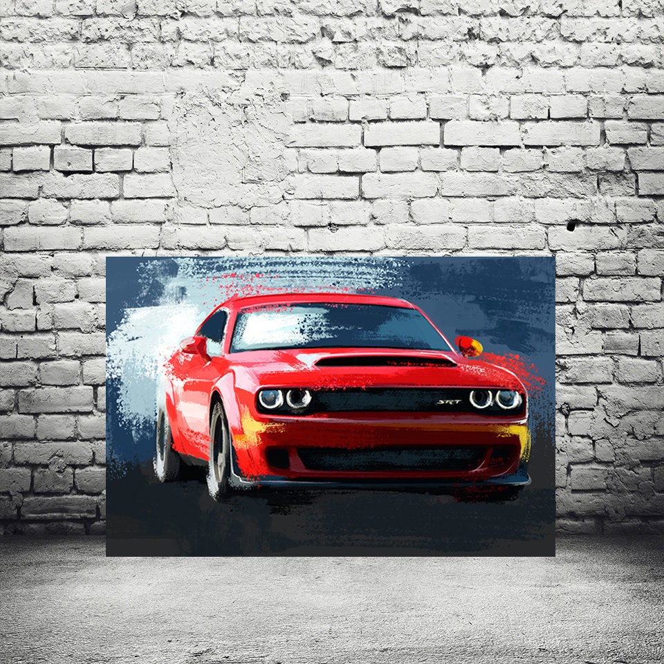 Orange Dodge Challenger Art Print | Bold Muscle Car Wall Art