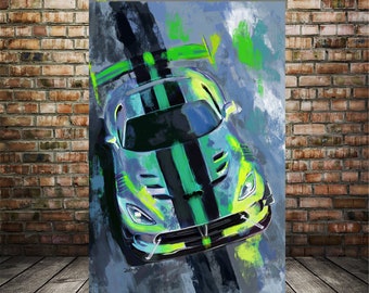 SRT Viper Malerei | Dodge Viper Automobiles Kunstwerk | Kundenspezifische Rennauto-Wandkunst für Manneshöhle, Garage & Geschenke für Auto-Enthusiasten