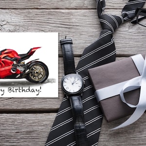 Tarjeta de cumpleaños personalizada de motocicleta, tarjeta de agradecimiento de Ducati, juego de tarjetas de moto, impresión artística, juego de tarjetas de cumpleaños, tarjetas personales, tarjeta personalizada única