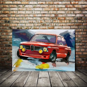 BMW 2002 red automotive art, BMW canvas print, Car enthusiast art, man cave garage decor, custom car art, gift for brother, car ideas gift