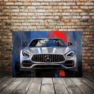 Mercedes GTS AMG,  Automotive painting, Garage canvas print, Framed mercedes art, birthday gift husband, Mercedes art print