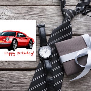 Cartão de aniversário Ferrari Dino, cartões de carros clássicos, conjunto de cartões de aniversário Ferrari, cartões de carro pai, cartão personalizado para pai, presente para marido