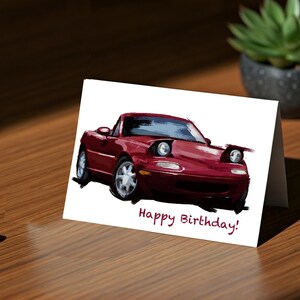 Cartão de aniversário Mazda Miata 1995, cartão de agradecimento Miata, impressão artística Mazda Miata, conjunto de cartões de aniversário, cartões pessoais, cartões de carro favoritos, bordô