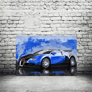Bugatti automotive art, car painting, Car enthusiast art, race car art, man cave garage decor, husband gift ideas, custom car art, boyfriend